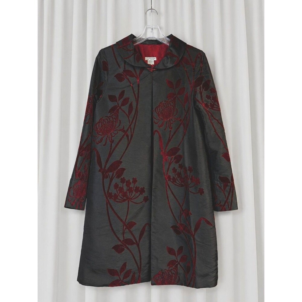 Grace Chuang New York Vintage Black Red Velvet Textured Evening Topper Jacket